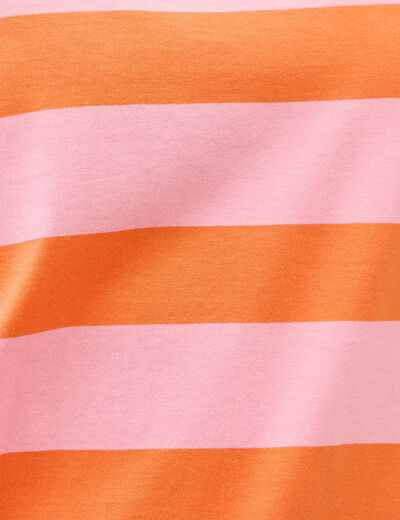 T-shirt ray&eacute; col rond manches courtes orange femme