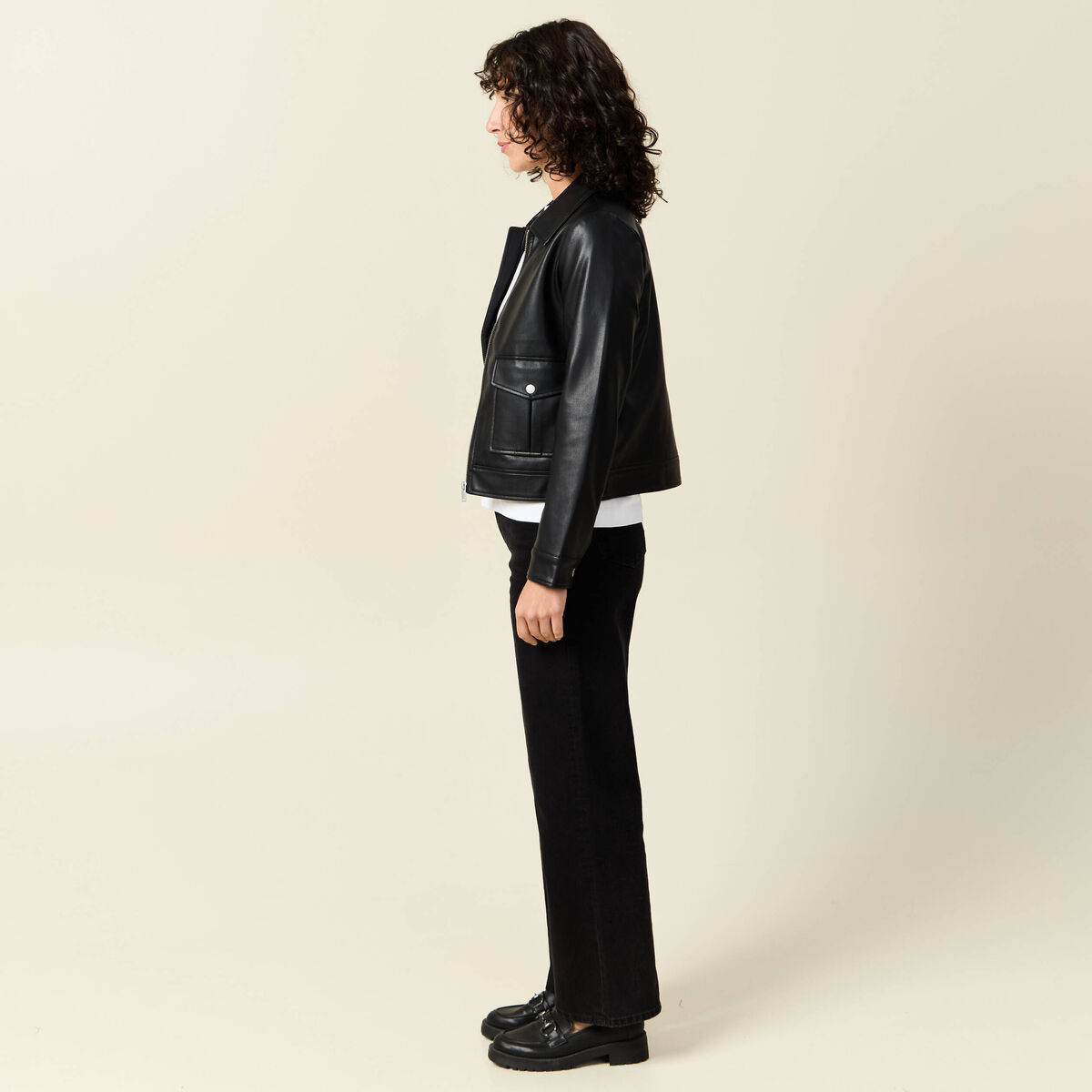 Blouson simili cuir noir femme