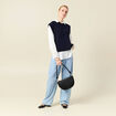 Pull sans manches capuche bleu marine femme