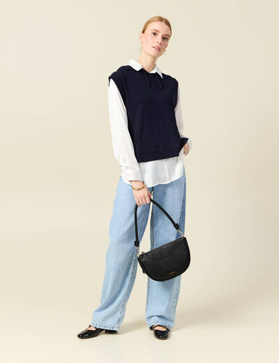 Pull sans manches capuche bleu marine femme