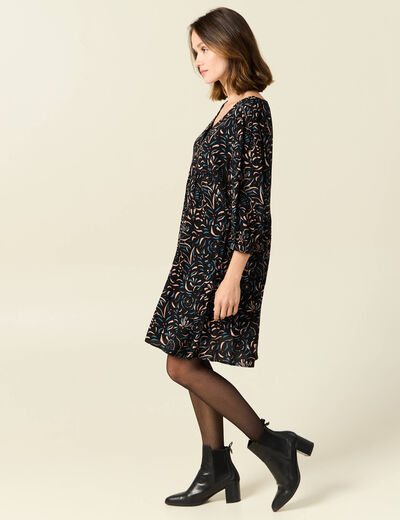 Robe évasée manches 3/4 noir femme