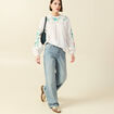 Chemise bord&eacute;e en coton manches longues ecru femme
