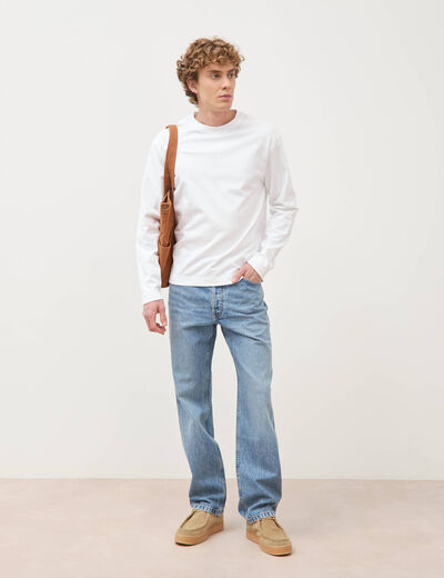 T-shirt en coton manches longues blanc homme