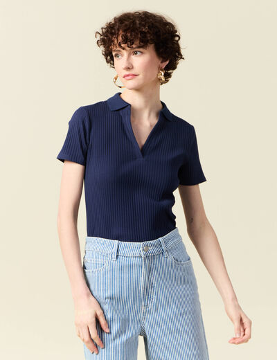 Polo manches courtes bleu marine femme