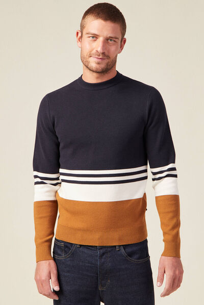 Pull col rond éco-resposnable bleu marine homme