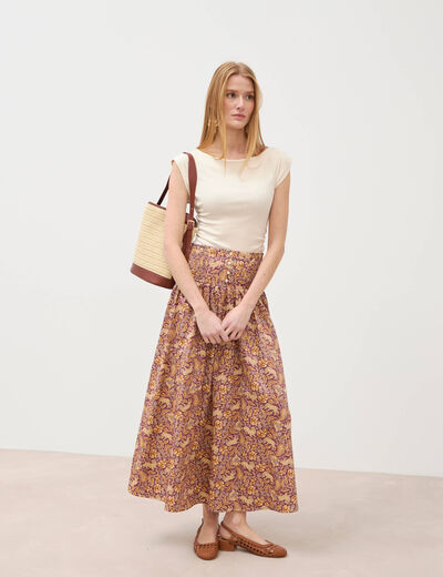 Jupe longue &eacute;vas&eacute;e en coton beige moyen femme