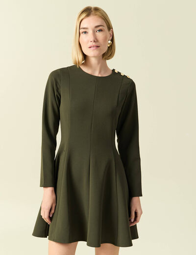 Robe fluide manches longues col rond vert kaki femme
