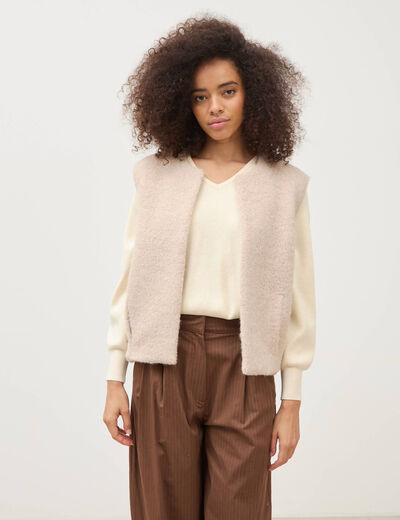 Gilet droit sans manches col rond ivoire femme