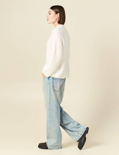Pull manches longues col montant ivoire femme