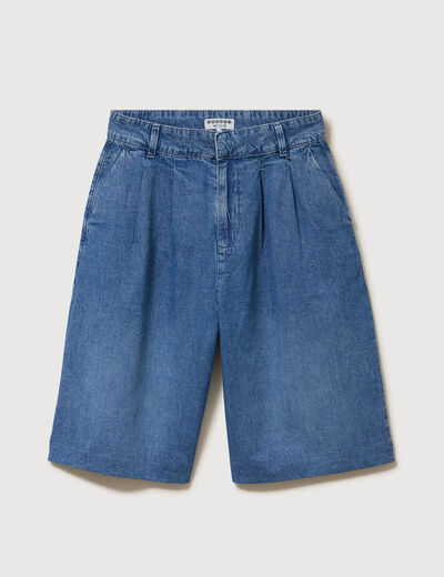 Bermuda jeans large taille haute denim used femme