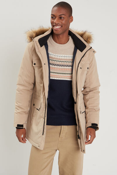Parka droite à capuche beige homme