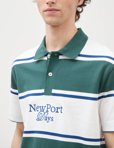Polo ray&eacute; coupe ample manches courtes blanc homme