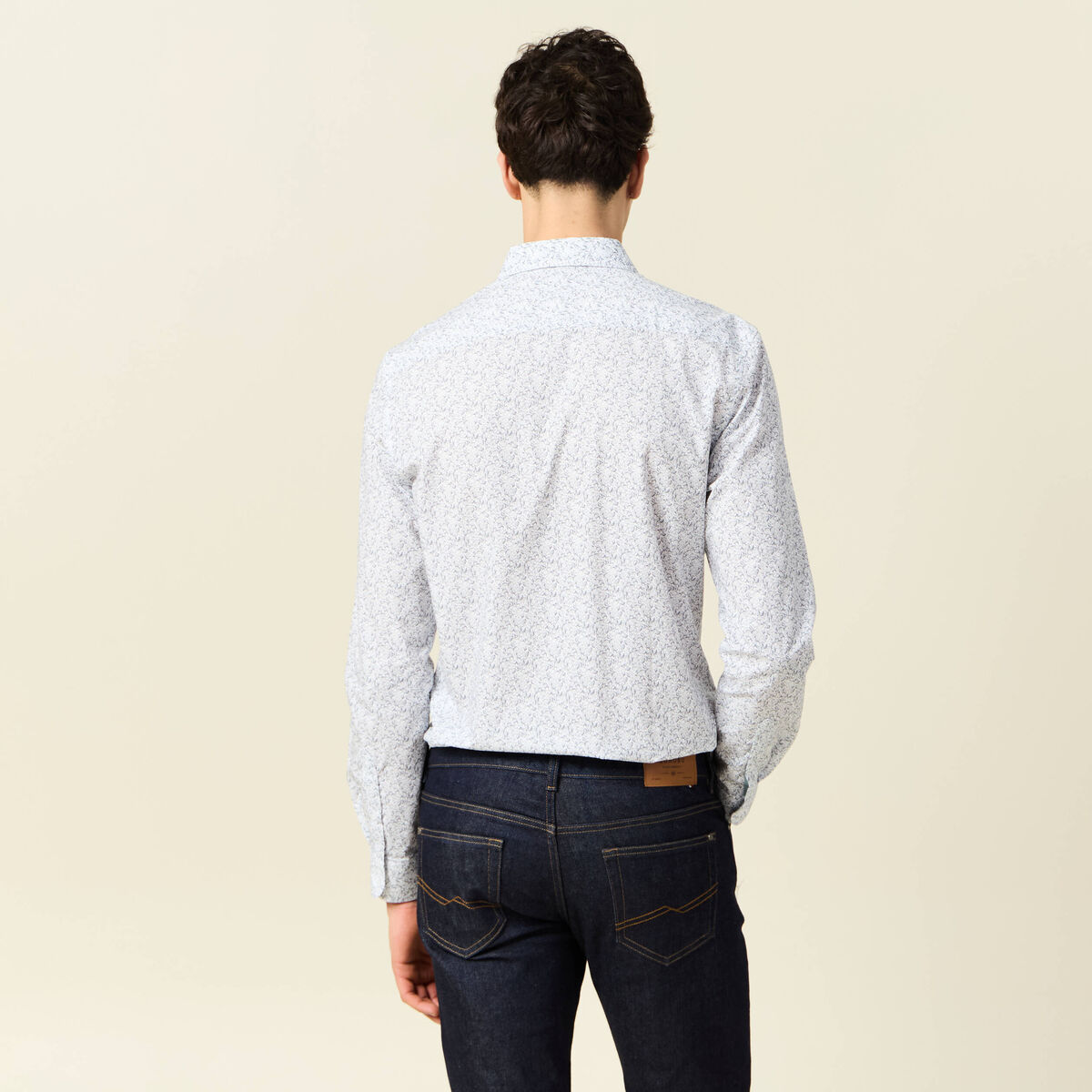 Chemise cintr&eacute;e en coton manches longues gris homme