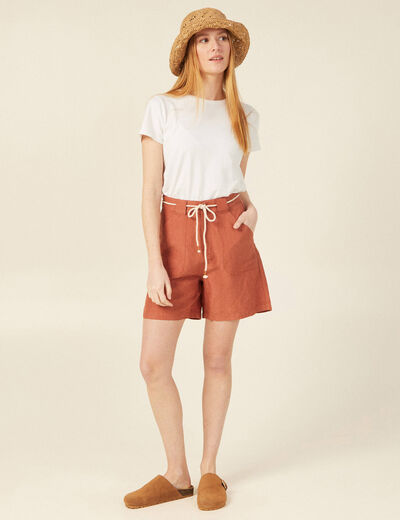 Bermuda large ceinturé orange femme