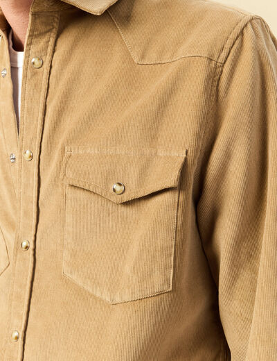 Chemise col classique manches longues beige homme