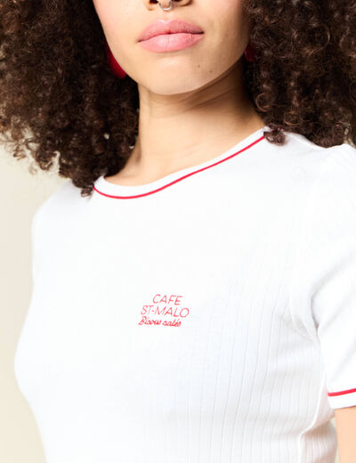 Short ajusté court manches courtes blanc femme