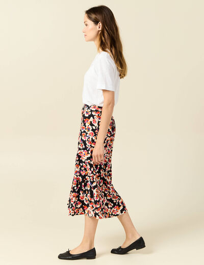Jupe midi évasée fluide noir femme