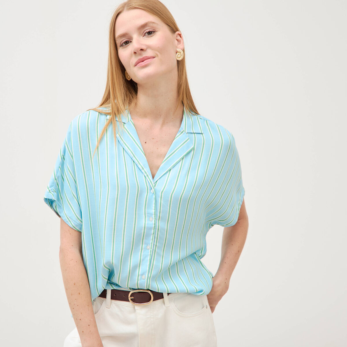 Chemise manches 3/4 bleu clair femme