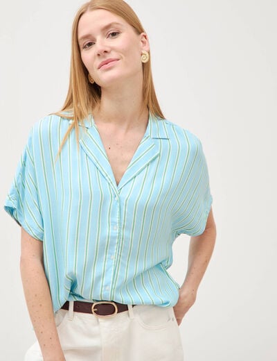 Chemise manches 3/4 bleu clair femme