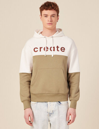 Sweat &agrave; capuche manches longues taupe homme