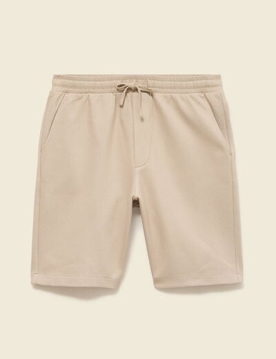 Bermuda droit &eacute;lastiqu&eacute; beige homme