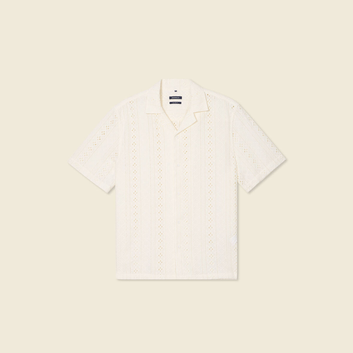 Chemise manches courtes brod&eacute;e ecru homme