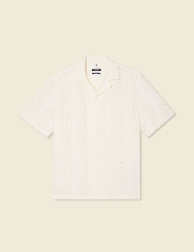 Chemise manches courtes brodée ecru homme