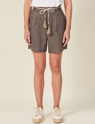 Short droit ceinturé gris foncé femme