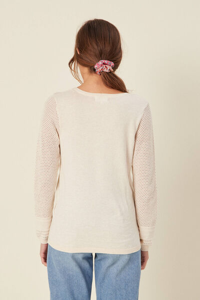 Pull à manches longues creme femme