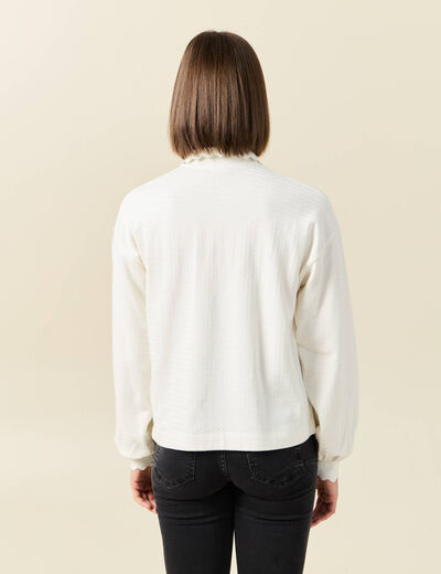 Sweat manches longues col polo ecru femme