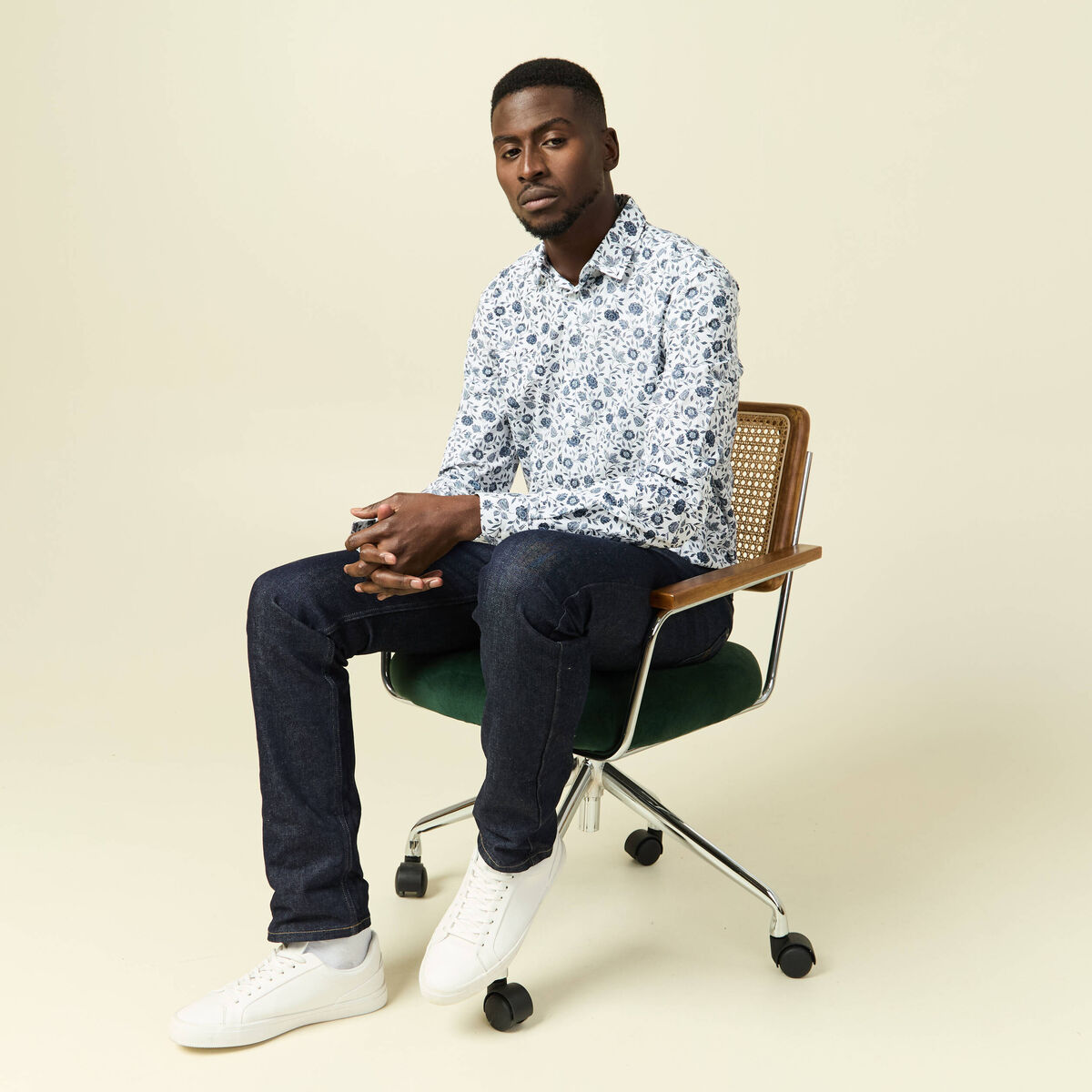 Chemise en coton manches longues blanc homme
