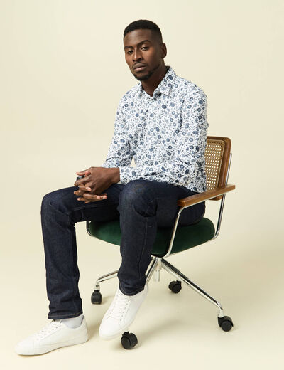 Chemise en coton manches longues blanc homme