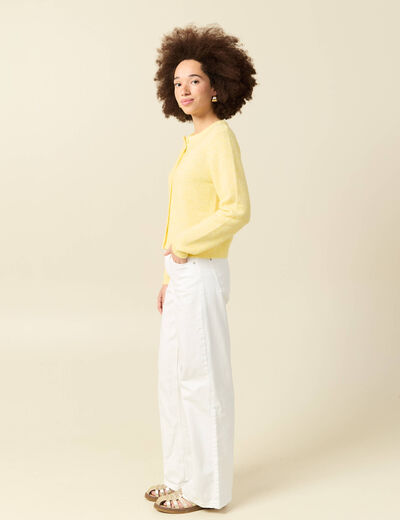 Gilet col rond jaune pastel femme
