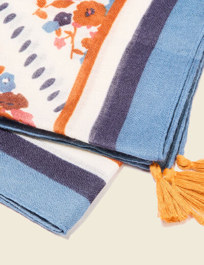 Foulard à pampilles ecru femme