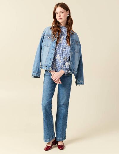 Chemise vichy manches longues en coton bleu marine femme