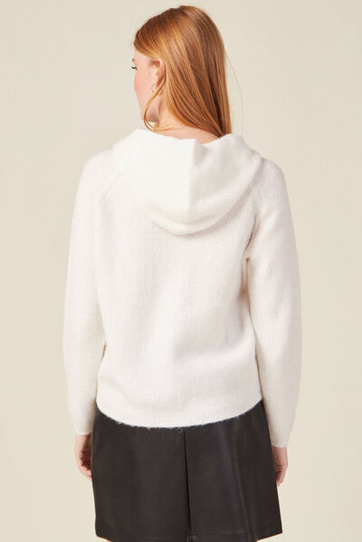 Pull à capuche éco-responsable ecru femme