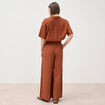 Pantalon large taille haute fluide marron femme