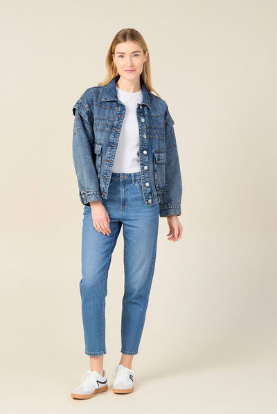Jeans mom 7/8ème denim stone femme