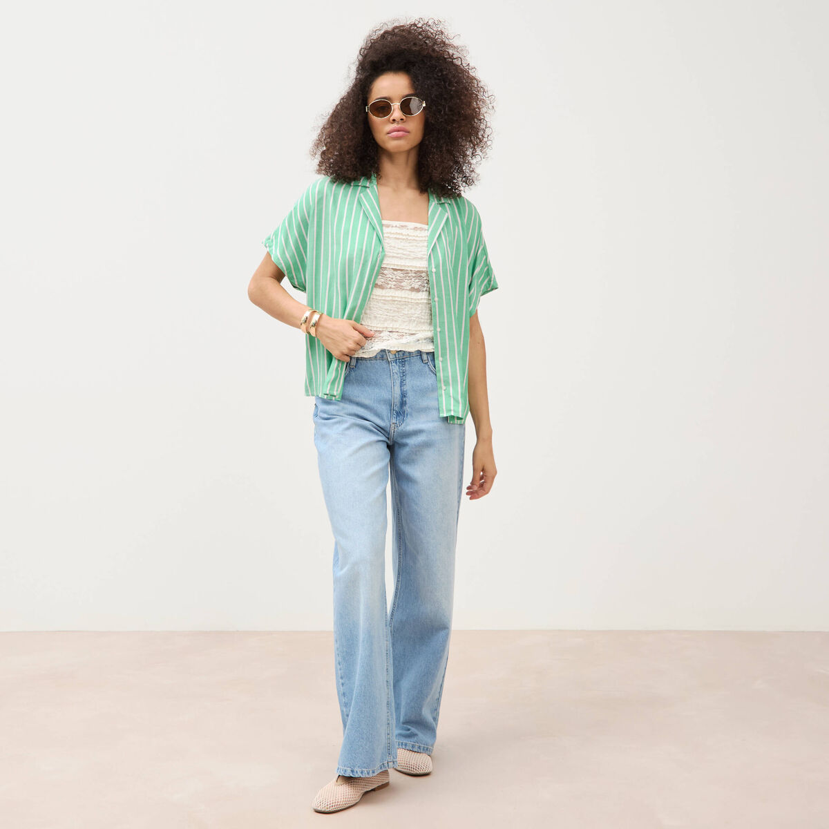 Chemise manches 3/4 vert menthe femme