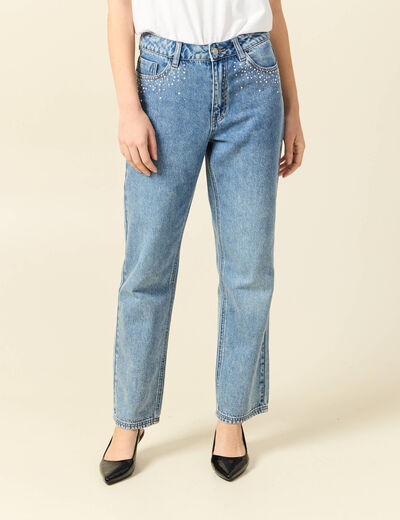 Jeans taille haute avec strass denim used femme
