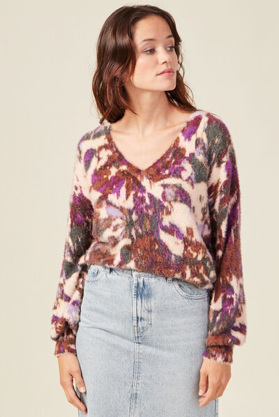 Pull manches longues violet femme