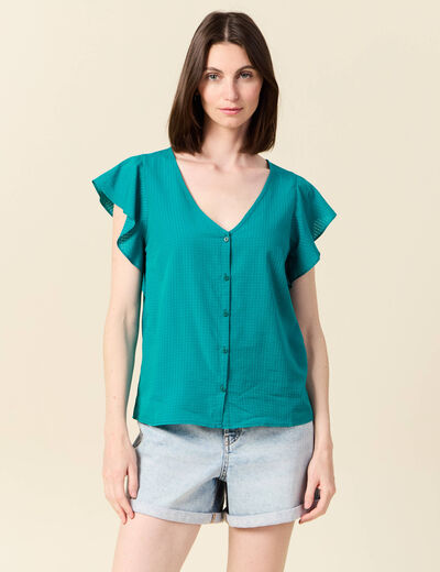 Blouse manches courtes vert canard femme