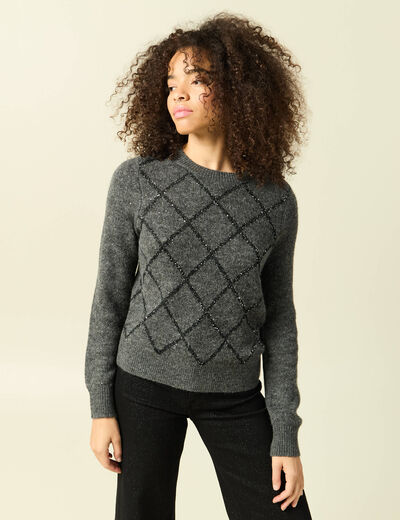 Pull manches longues &agrave; sequins gris fonc&eacute; femme