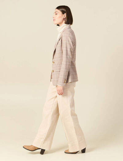Blazer ajust&eacute; manches longues doubl&eacute; beige femme