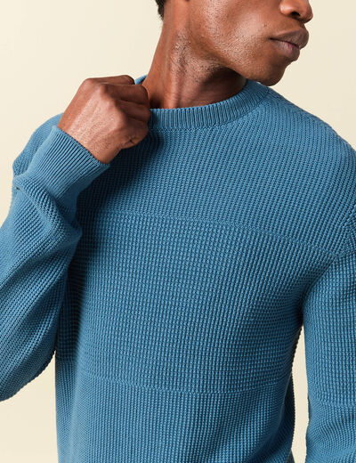 Pull col rond manches longues en coton bleu gris homme