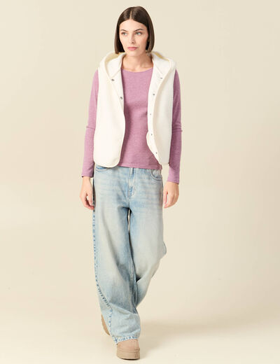 T-shirt cintr&eacute; manches longues col rond mauve femme