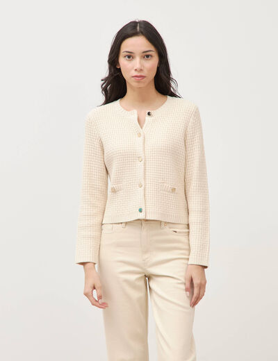 Gilet droit court manches longues ivoire femme