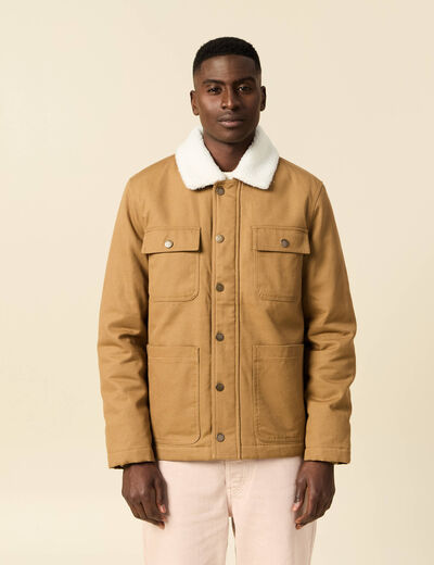 Blouson boutonné col aviateur vert kaki homme