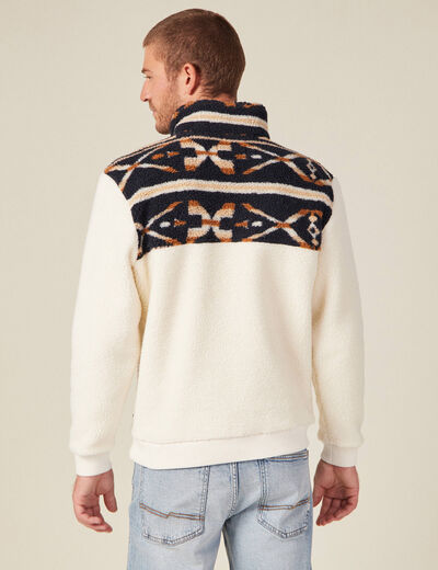 Sweat col camionneur zippé ecru homme