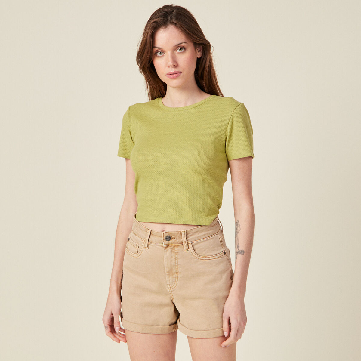 T-shirt manches courtes vert anis femme